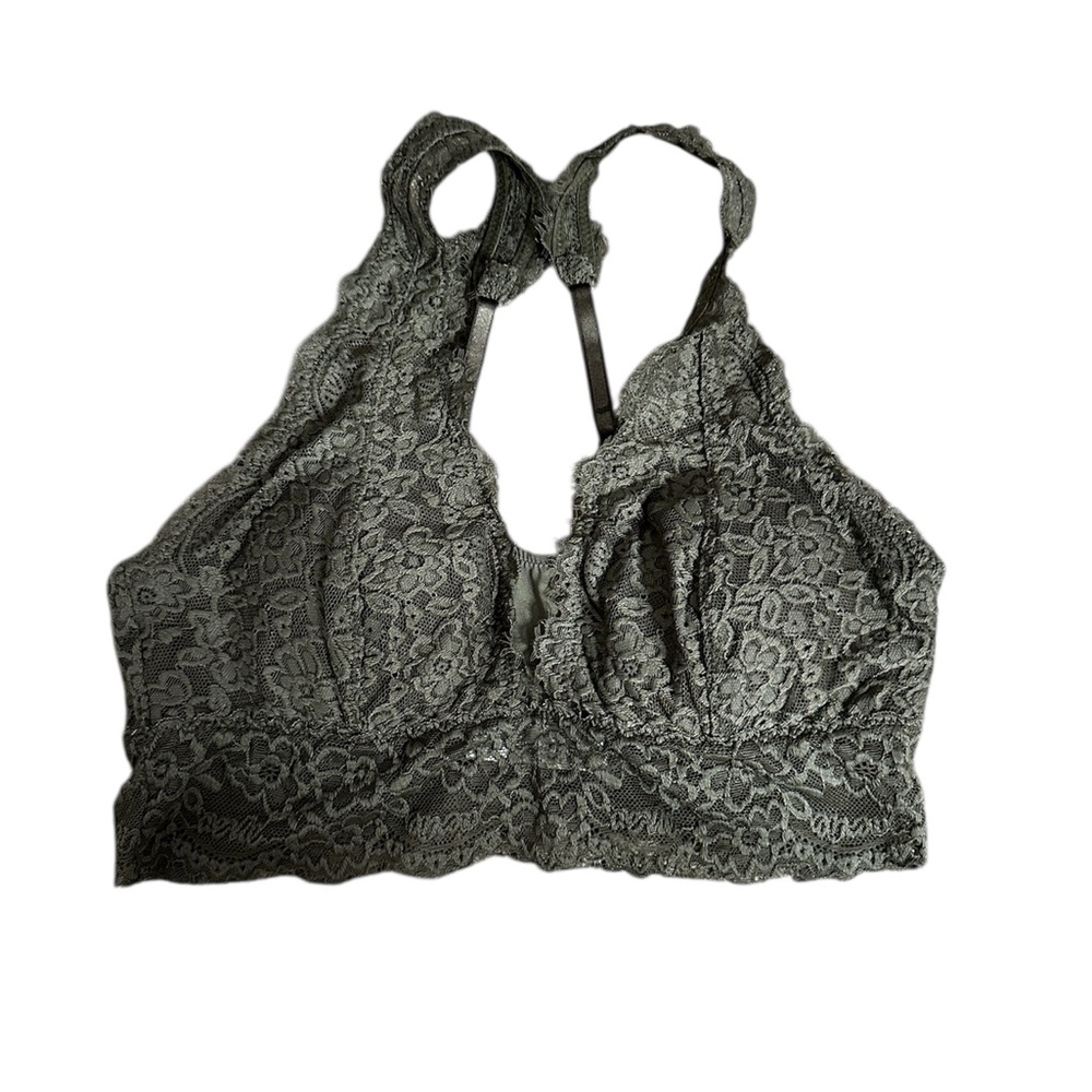 Aerie Green Lace Bralette with Halter Neckline